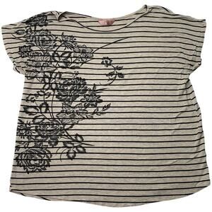 SJS Womens Plus 3X Shirt Drop Sleeve Striped Sparkle Flowers Short Sleeve Tee
